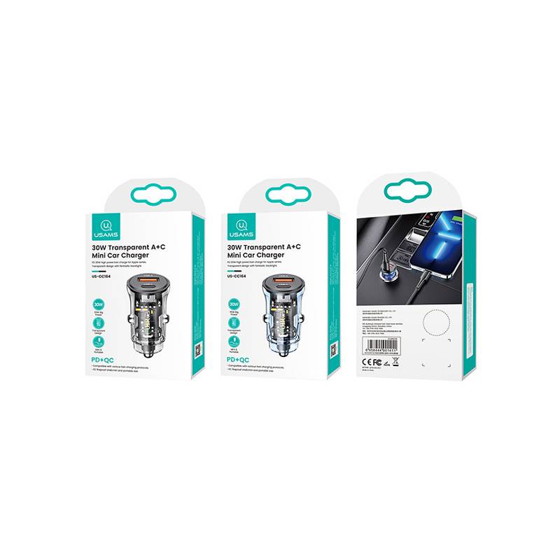 USAMS φορτιστής αυτοκινήτου US-CC164, USB & USB-C, 30W, μαύρος – φωτογραφία 4
