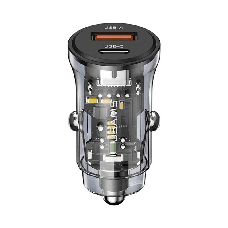 USAMS φορτιστής αυτοκινήτου US-CC164, USB & USB-C, 30W, μαύρος