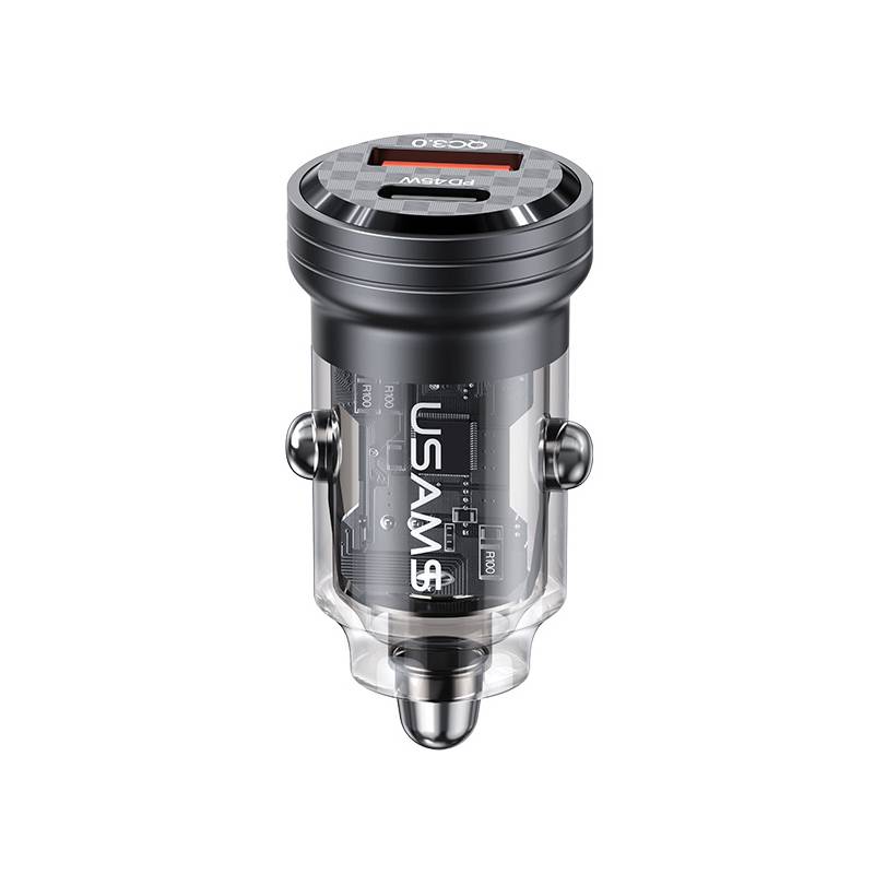 USAMS φορτιστής αυτοκινήτου US-CC175, USB & USB-C, 45W, QC & PD, μαύρος