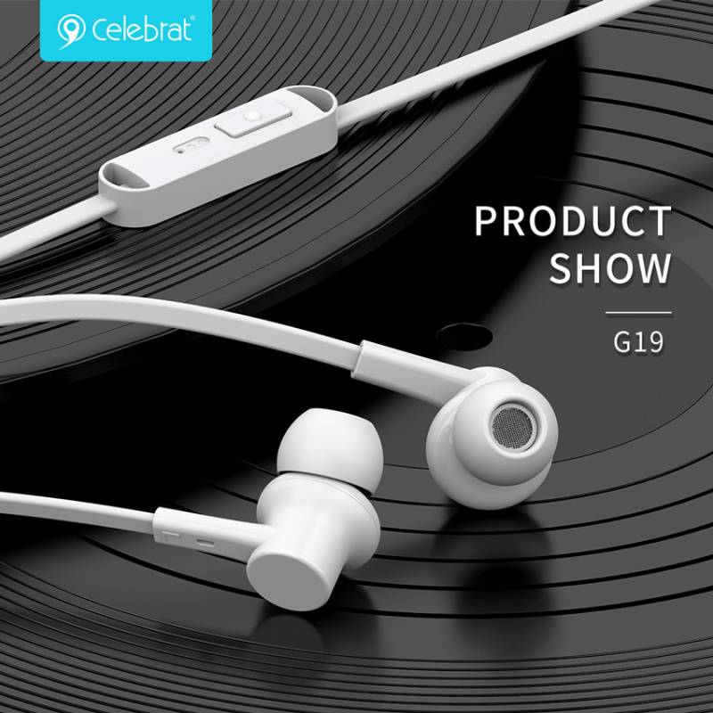 Celebrat earphones με μικρόφωνο G19, 3.5mm σύνδεση, Φ10mm, 1.2m, λευκά – φωτογραφία 5