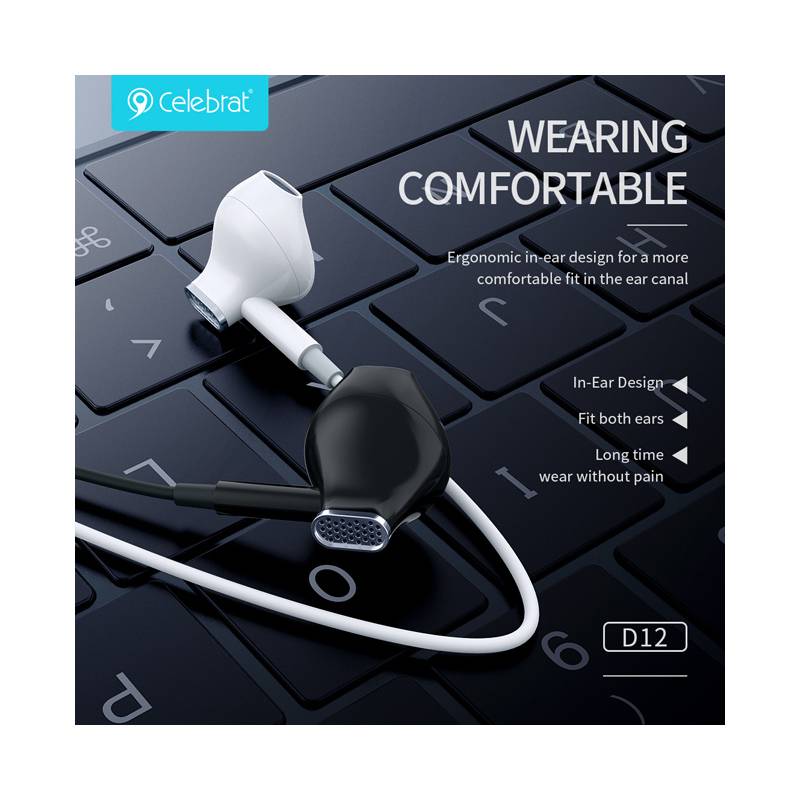 Celebrat earphones με μικρόφωνο D12, USB-C σύνδεση, Φ14.2mm, 1.2m, μαύρα – φωτογραφία 2