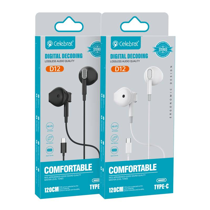 Celebrat earphones με μικρόφωνο D12, USB-C σύνδεση, Φ14.2mm, 1.2m, μαύρα – φωτογραφία 4