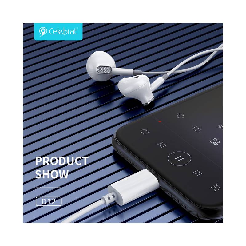 Celebrat earphones με μικρόφωνο D12, USB-C σύνδεση, Φ14.2mm, 1.2m, λευκά – φωτογραφία 3