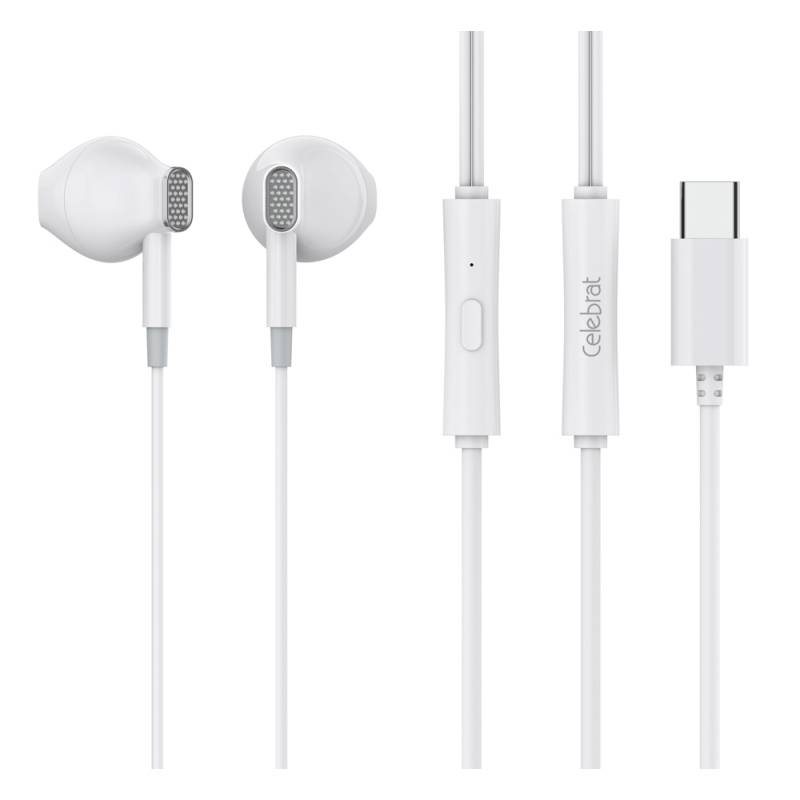 Celebrat earphones με μικρόφωνο D12, USB-C σύνδεση, Φ14.2mm, 1.2m, λευκά