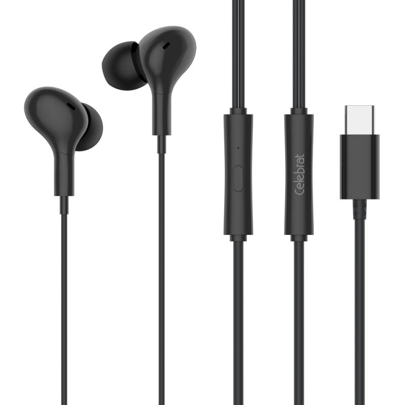 Celebrat earphones με μικρόφωνο D13, USB-C σύνδεση, Φ10mm, 1.2m, μαύρα
