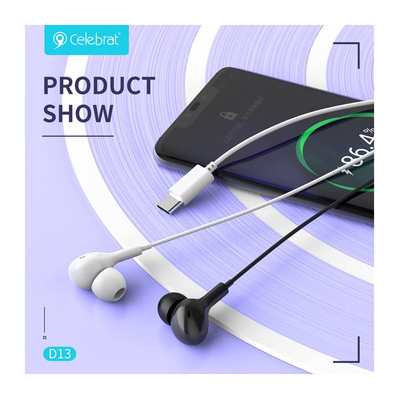 Celebrat earphones με μικρόφωνο D13, USB-C σύνδεση, Φ10mm, 1.2m, λευκά – φωτογραφία 2