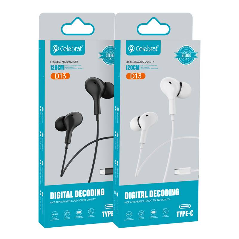 Celebrat earphones με μικρόφωνο D13, USB-C σύνδεση, Φ10mm, 1.2m, λευκά – φωτογραφία 3