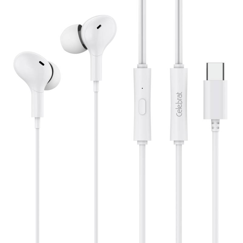 Celebrat earphones με μικρόφωνο D13, USB-C σύνδεση, Φ10mm, 1.2m, λευκά