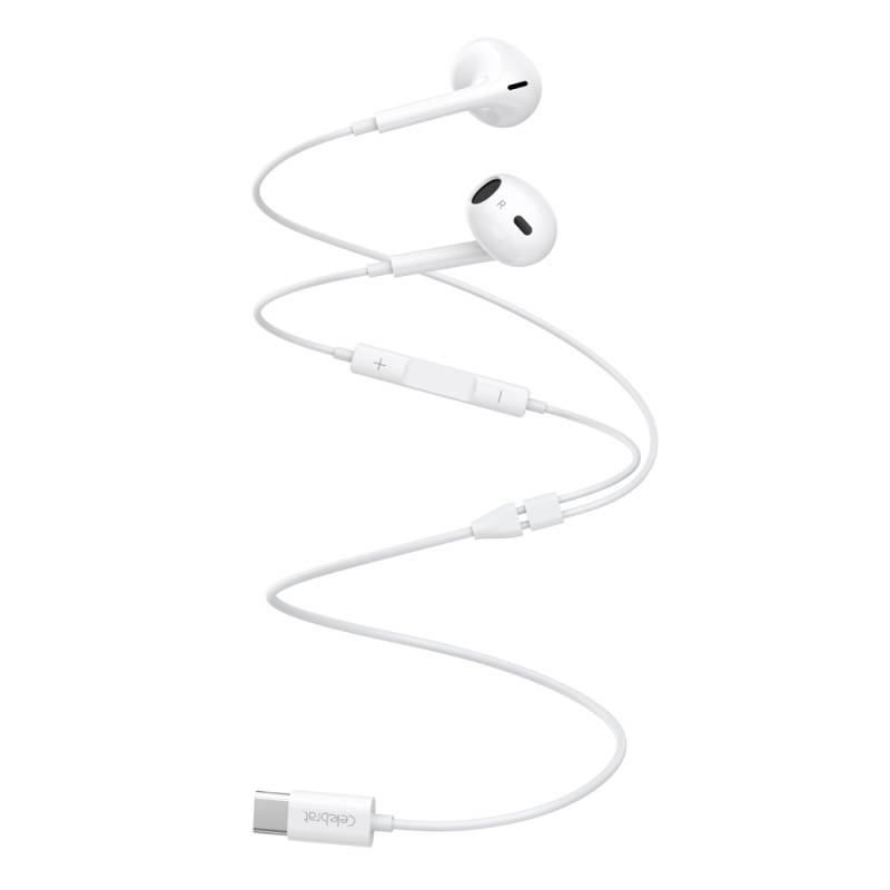 Celebrat earphones με μικρόφωνο E400, USB-C σύνδεση, Φ14mm, 1.2m, λευκά – φωτογραφία 3