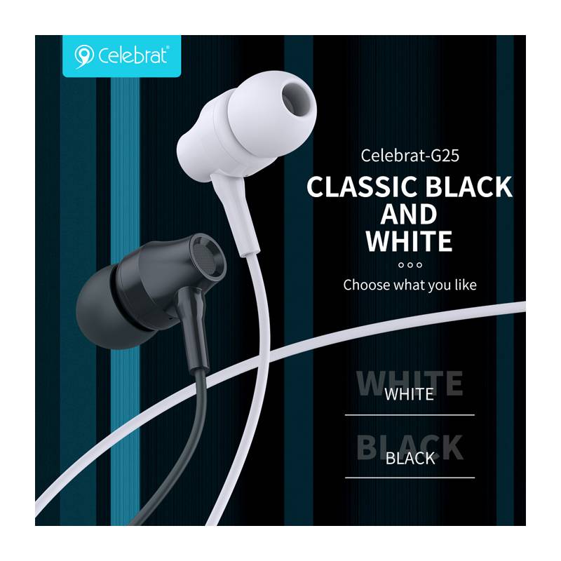 Celebrat earphones με μικρόφωνο G25, 3.5mm σύνδεση, Φ10mm, 1.2m, λευκά – φωτογραφία 2