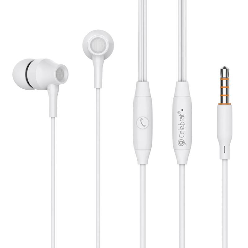 Celebrat earphones με μικρόφωνο G25, 3.5mm σύνδεση, Φ10mm, 1.2m, λευκά