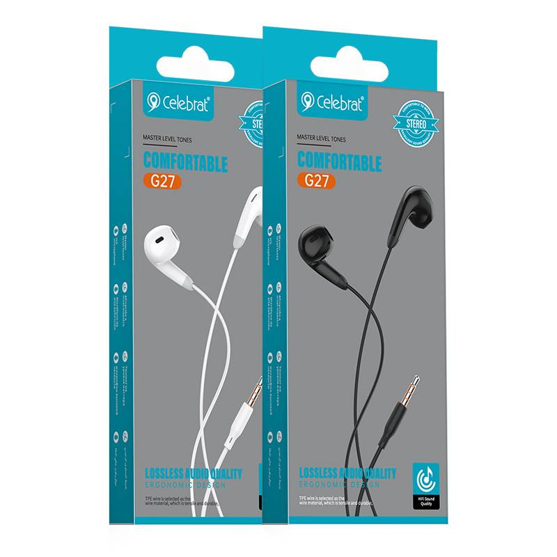 Celebrat earphones με μικρόφωνο G27, 3.5mm σύνδεση, Φ14mm, 1.2m, λευκά – φωτογραφία 4
