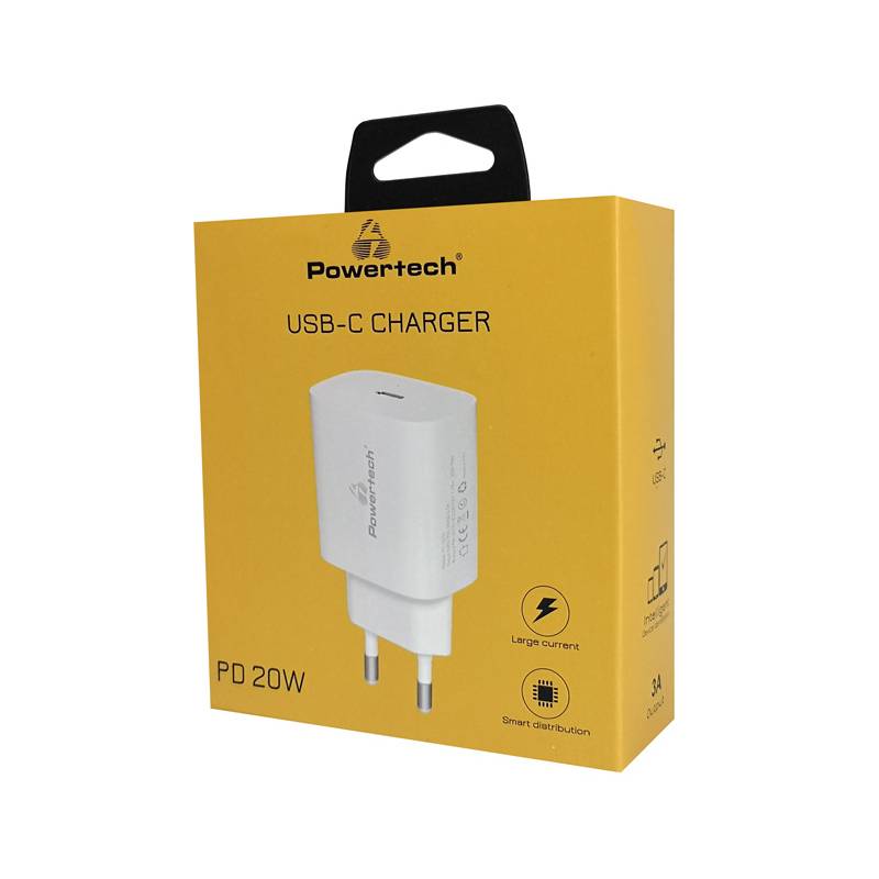 Powertech φορτιστής τοίχου PT-1091, USB-C, PD 20W, λευκός – φωτογραφία 3