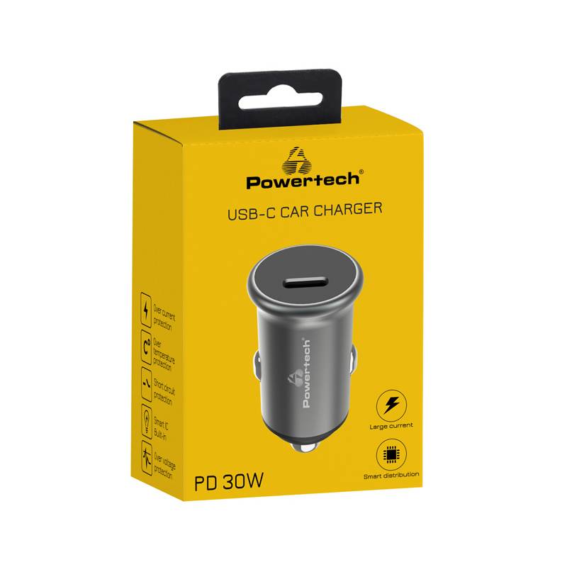 Powertech φορτιστής αυτοκινήτου PT-1147, USB-C, 30W PD, γκρι – φωτογραφία 3