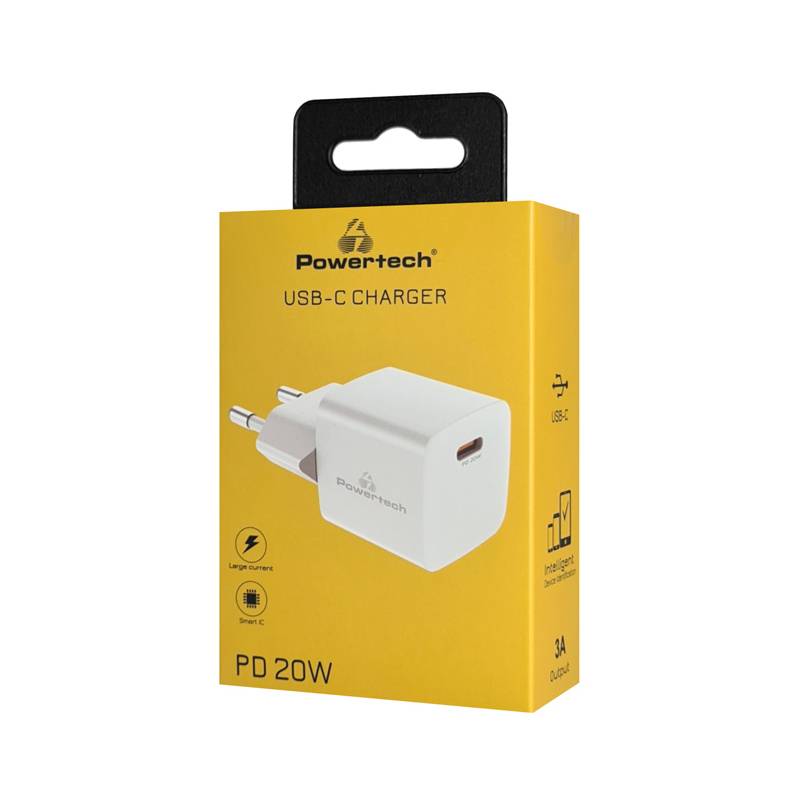 Powertech σούπερ μίνι φορτιστής τοίχου PT-1223, USB-C, 20W, λευκός – φωτογραφία 3