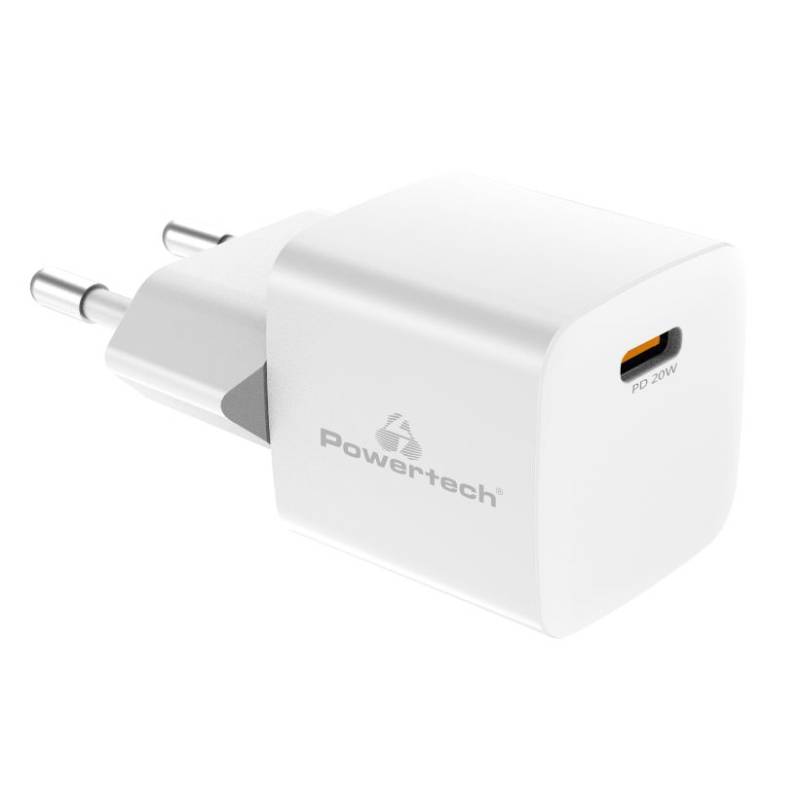 Powertech σούπερ μίνι φορτιστής τοίχου PT-1223, USB-C, 20W, λευκός