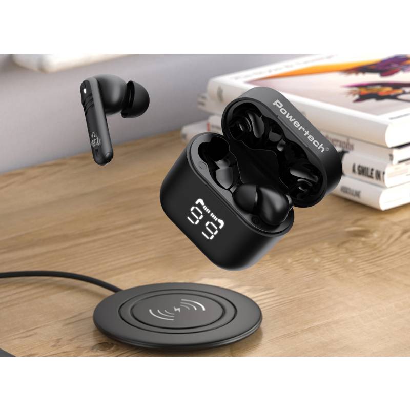 Powertech earphones με θήκη φόρτισης PT-1227, TWS, ENC, 30/480mAh, μαύρα – φωτογραφία 2