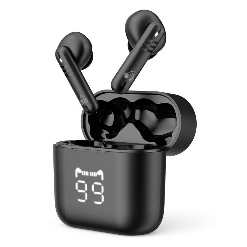 Powertech earphones με θήκη φόρτισης PT-1227, TWS, ENC, 30/480mAh, μαύρα