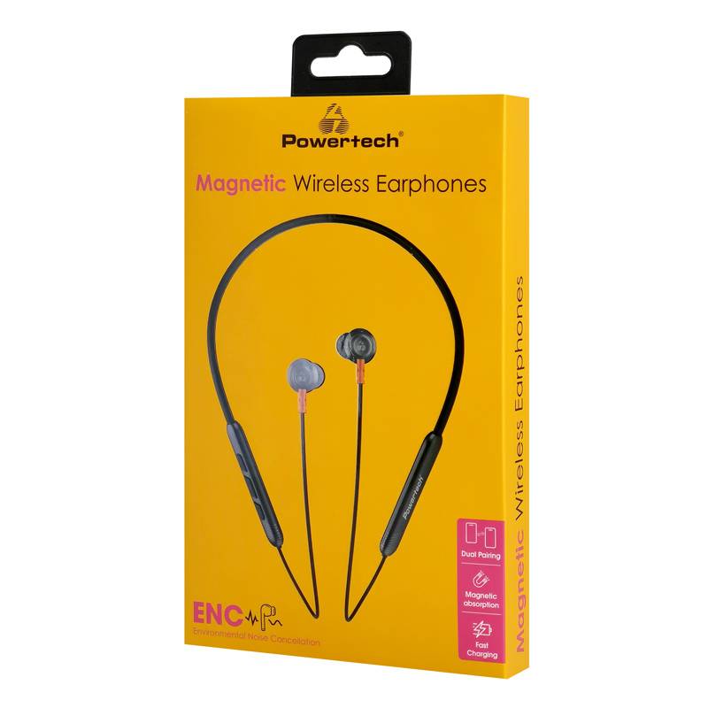 Powertech earphones PT-1228 με μαγνήτη, Bluetooth ENC 10mm 180mAh, μαύρα – φωτογραφία 5