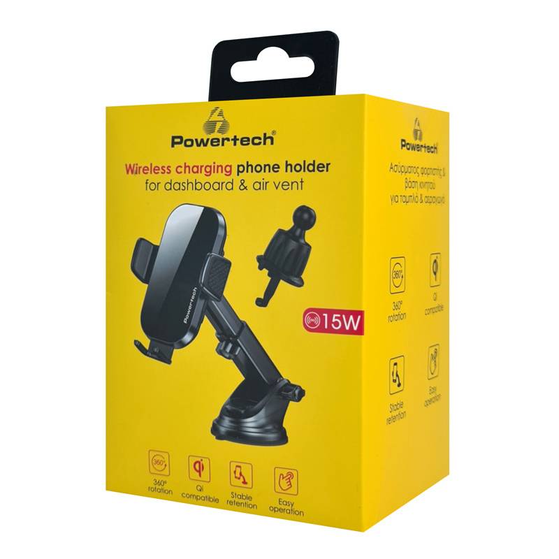 Powertech ασύρματος φορτιστής & βάση αυτοκινήτου PT-1271, 15W, μαύρος – φωτογραφία 3