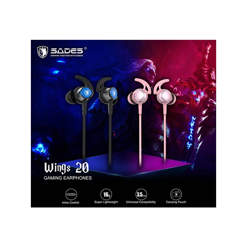 Sades gaming earphones Wings 20 με μικρόφωνο, 3.5mm, Φ12mm, 1.2m, ροζ – φωτογραφία 2