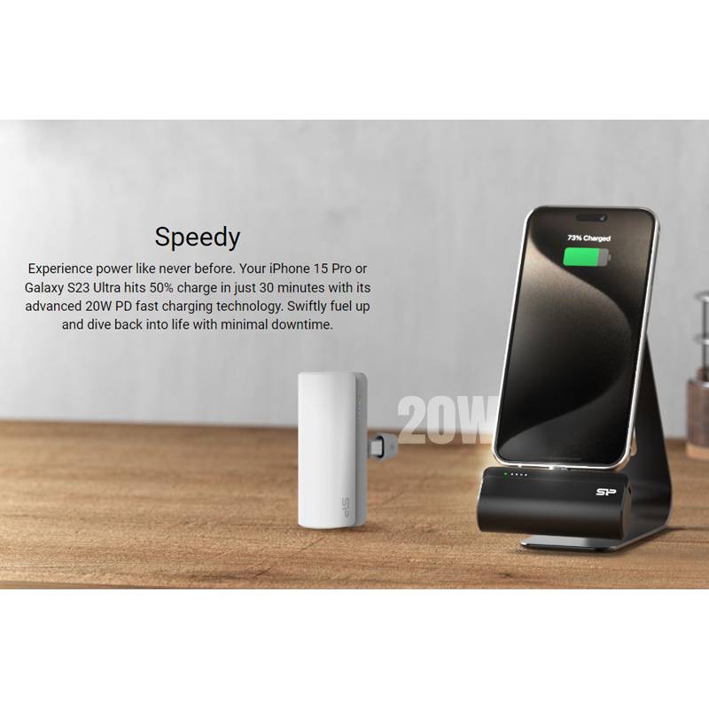 Silicon Power power bank QD50, USB-C, 5000mAh, 20W PD, λευκό – φωτογραφία 2