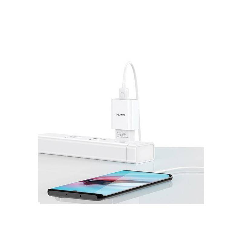 USAMS φορτιστής τοίχου T21OCTC01 με καλώδιο USB-C, USB 2.1A, λευκός – φωτογραφία 2