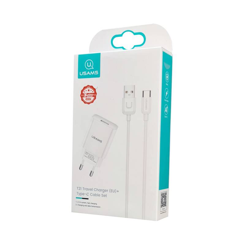 USAMS φορτιστής τοίχου T21OCTC01 με καλώδιο USB-C, USB 2.1A, λευκός – φωτογραφία 3