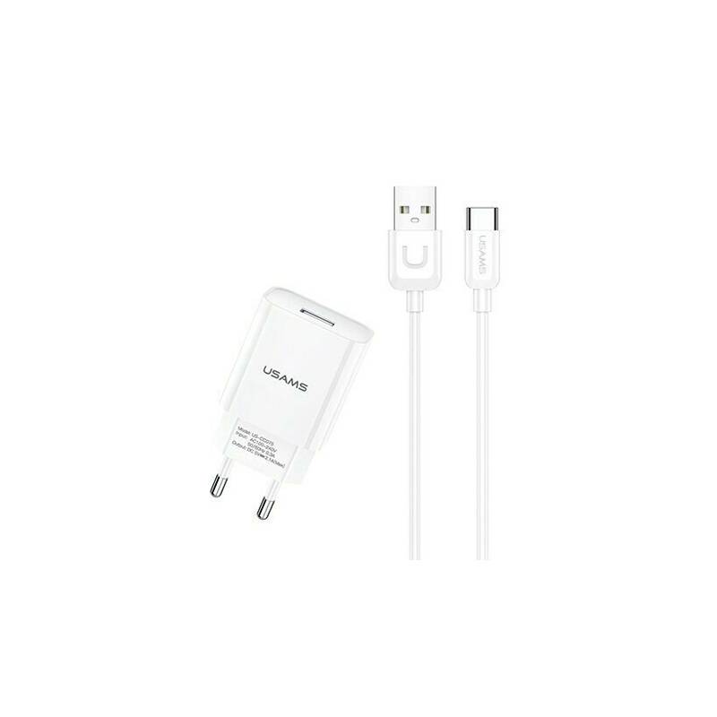 USAMS φορτιστής τοίχου T21OCTC01 με καλώδιο USB-C, USB 2.1A, λευκός