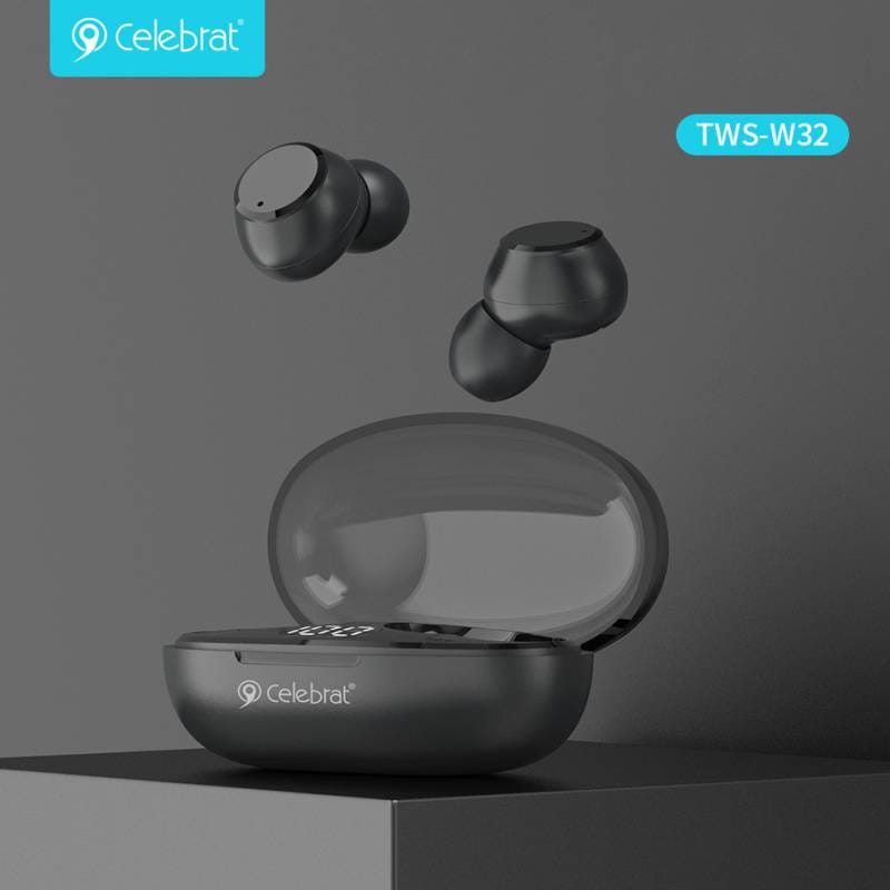 Celebrat earphones με θήκη φόρτισης TWS-W32, True Wireless, Φ8mm, μαύρα – φωτογραφία 3