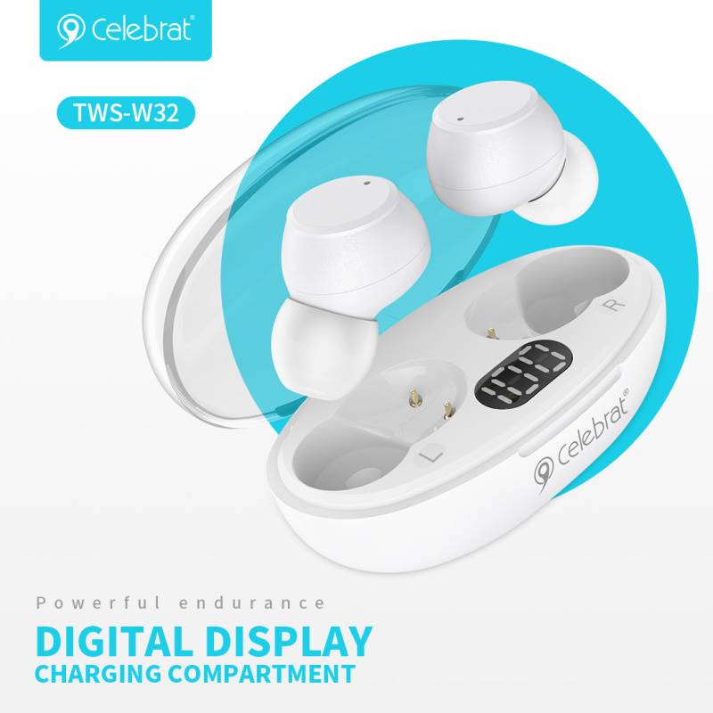 Celebrat earphones με θήκη φόρτισης TWS-W32, True Wireless, Φ8mm, μαύρα – φωτογραφία 2