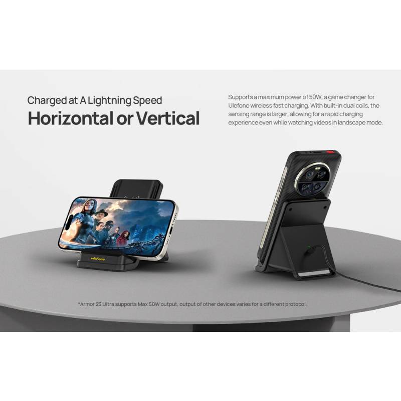 Ulefone ασύρματος φορτιστής & βάση smartphone WCS01, 50W, μαύρος – φωτογραφία 4
