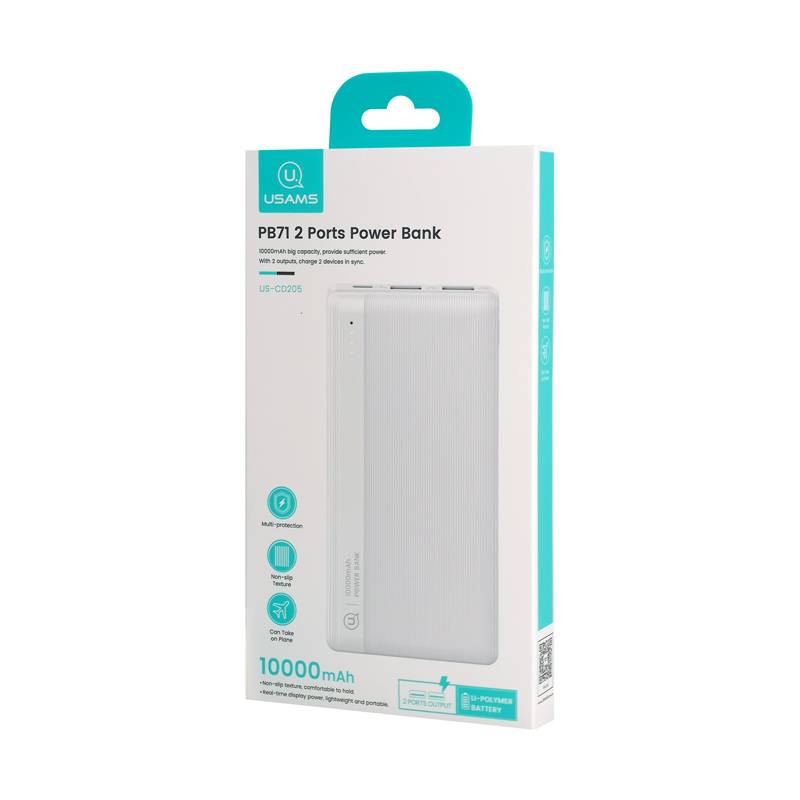 USAMS power bank US-CD205, 2x USB θύρες εξόδου, 10000mAh, 10W, λευκό – φωτογραφία 4