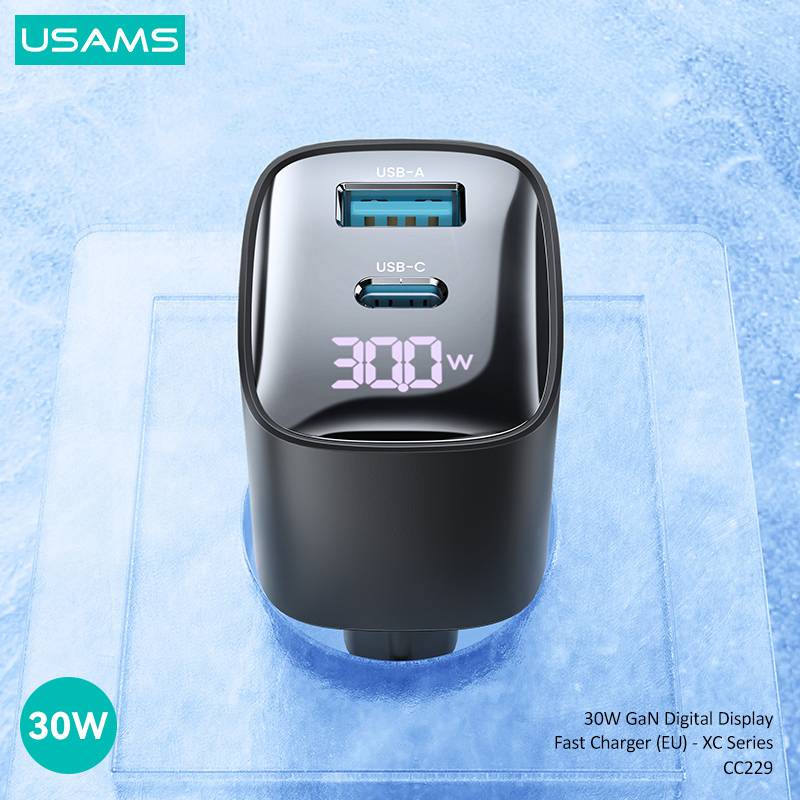 USAMS φορτιστής τοίχου US-CC229, USB & USB-C, 30W, GaN, λευκός – φωτογραφία 4
