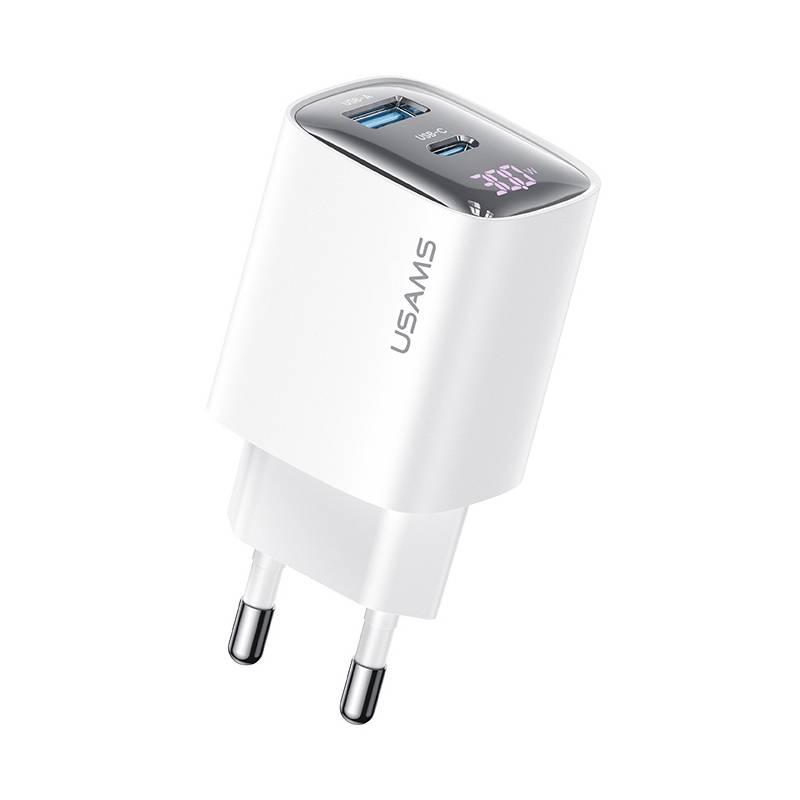 USAMS φορτιστής τοίχου US-CC229, USB & USB-C, 30W, GaN, λευκός
