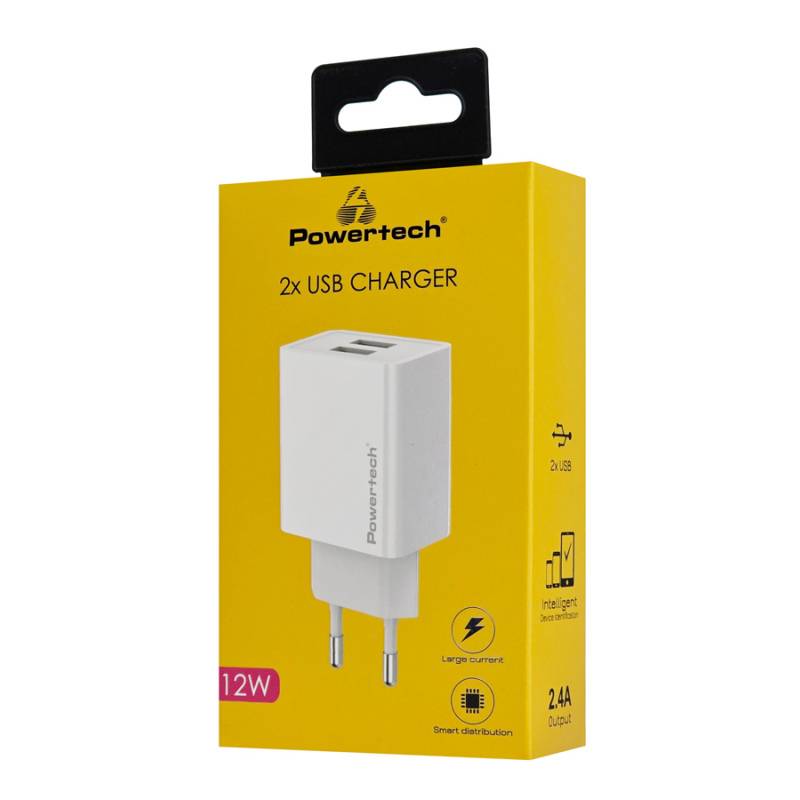 Powertech φορτιστής τοίχου PT-1321, 2x USB, 12W, λευκός – φωτογραφία 2