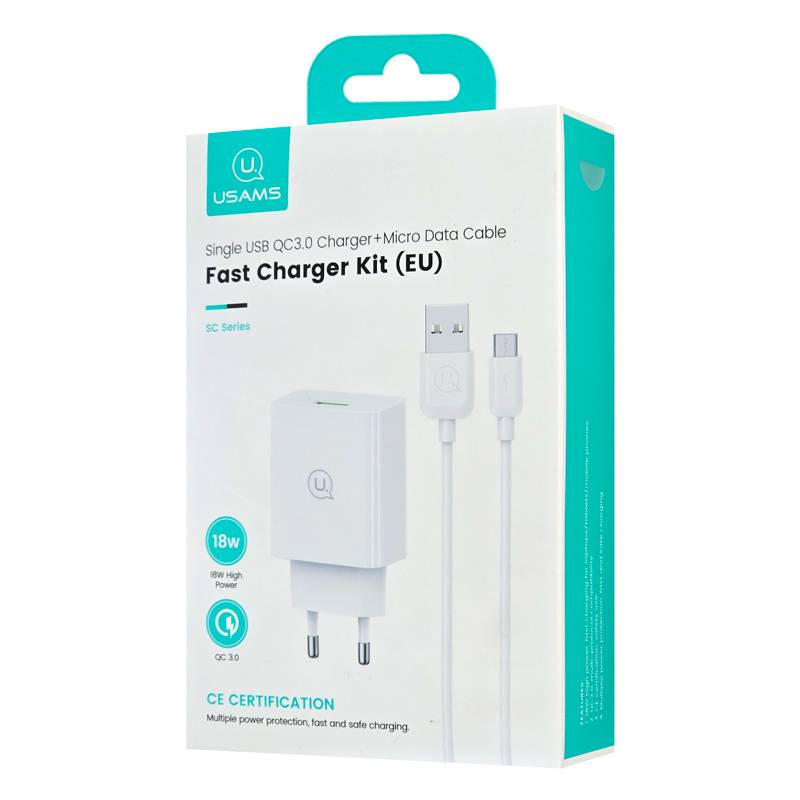 USAMS φορτιστής τοίχου SCXLTZ01 με καλώδιο micro USB, USB, 18W, λευκός – φωτογραφία 4