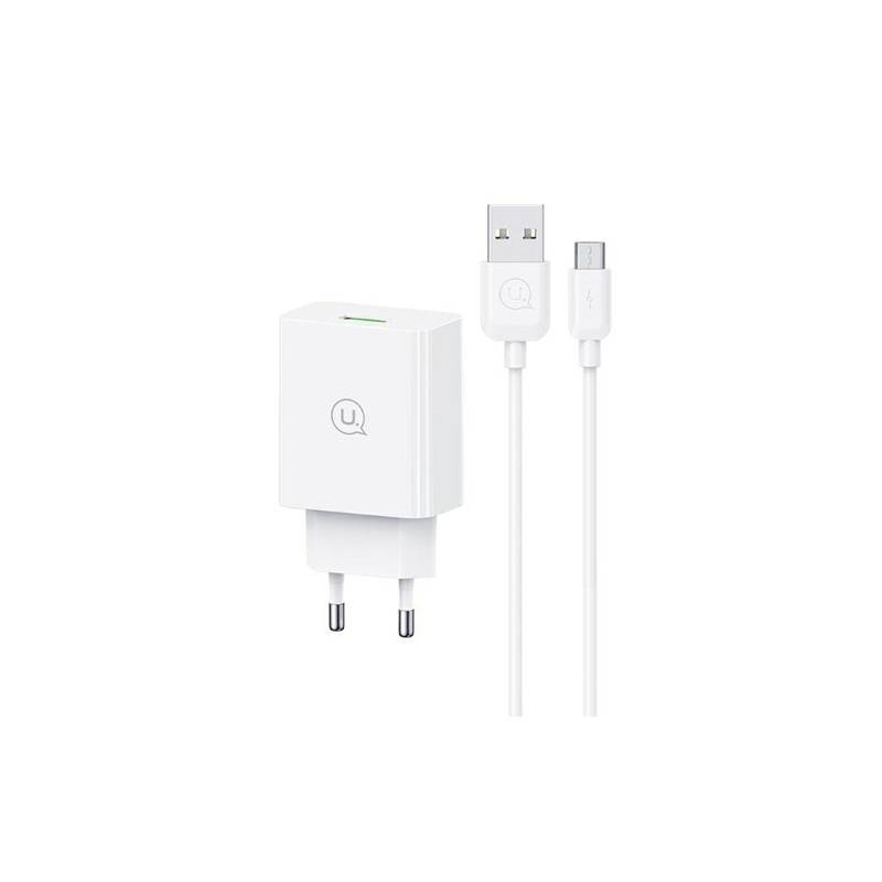 USAMS φορτιστής τοίχου SCXLTZ01 με καλώδιο micro USB, USB, 18W, λευκός