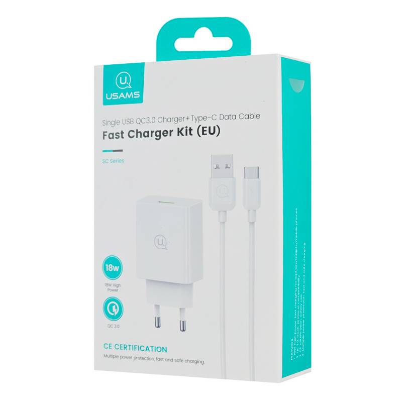 USAMS φορτιστής τοίχου SCXLTZ02 με καλώδιο USB-C, USB, 18W, λευκός – φωτογραφία 4