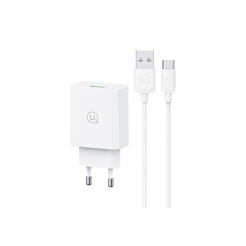 USAMS φορτιστής τοίχου SCXLTZ02 με καλώδιο USB-C, USB, 18W, λευκός