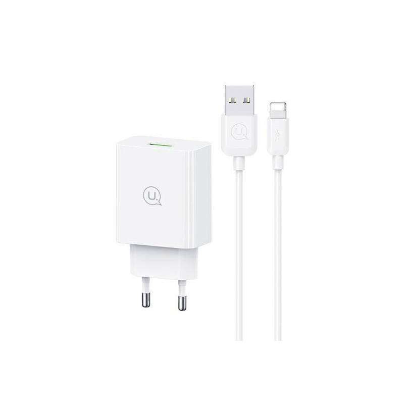 USAMS φορτιστής τοίχου SCXLTZ03 με καλώδιο Lightning, USB, 18W, λευκός