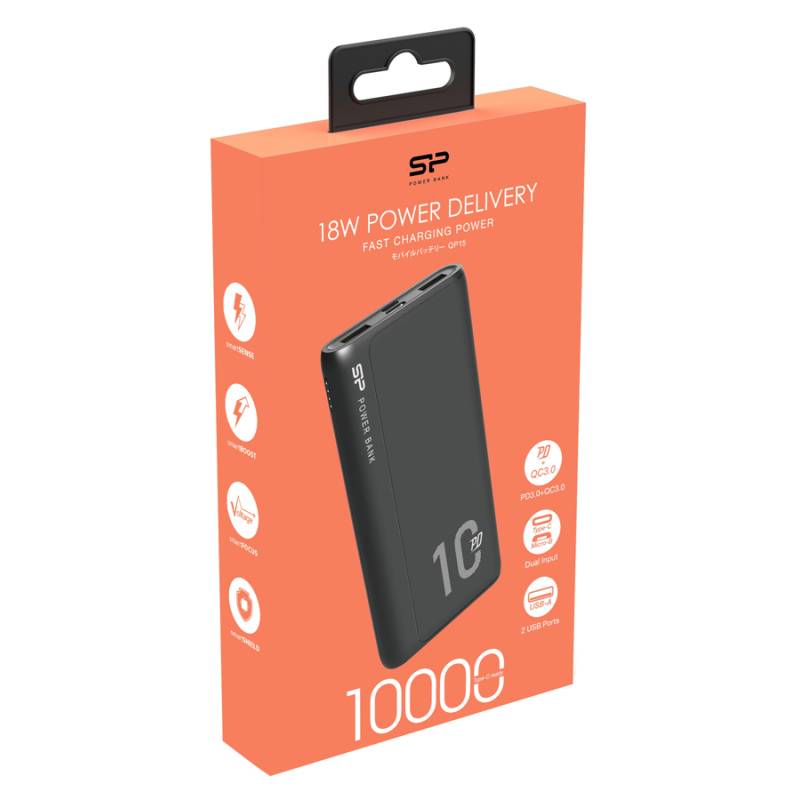 Silicon Power power bank QP15, 10000mAh, 2x USB & USB Type-C, 3A, μαύρο – φωτογραφία 4
