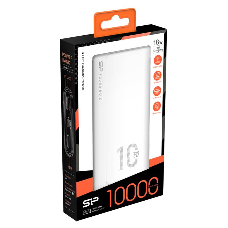 Silicon Power power bank QP15, 10000mAh, 2x USB & USB Type-C, 3A, λευκό – φωτογραφία 4