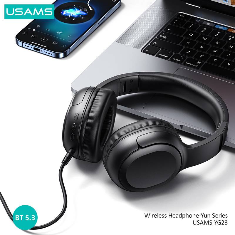 USAMS headphones YG23, ασύρματα & ενσύρματα, Φ40mm, 300mAh, μαύρα – φωτογραφία 3