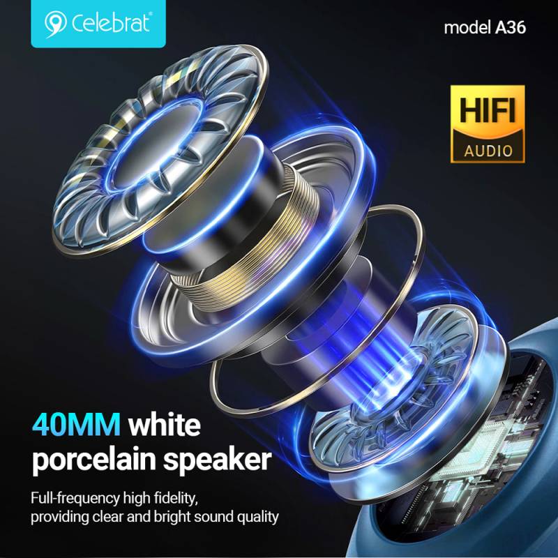 Celebrat headphones A36, ασύρματα & ενσύρματα, micro SD, 40mm, 250mAh, μαύρα – φωτογραφία 2