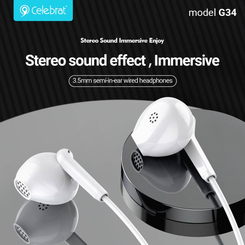Celebrat earphones με μικρόφωνο G34, 3.5mm σύνδεση, 14mm, 1.2m, μαύρα – φωτογραφία 2
