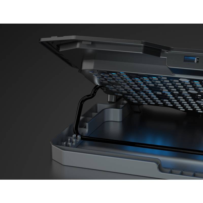 Powertech βάση & ψύξη laptop PT-1346, έως 15.6", 2x 125mm LED fan, μαύρη – φωτογραφία 3