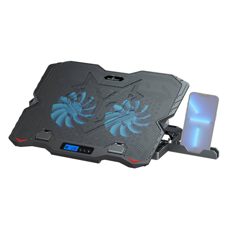 Powertech βάση & ψύξη laptop PT-1346, έως 15.6", 2x 125mm LED fan, μαύρη
