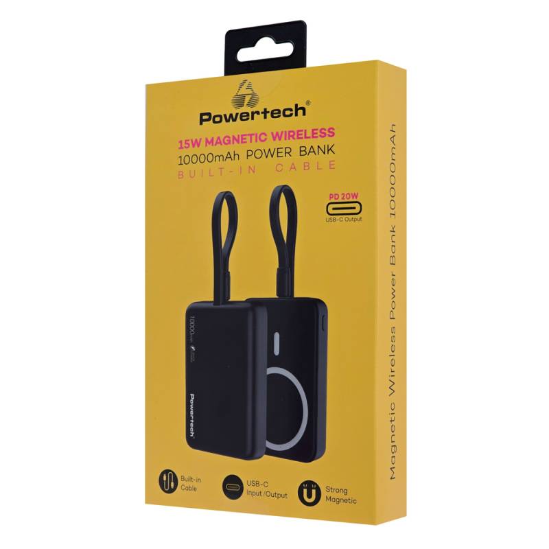 Powertech power bank PT-1376 με καλώδιο, 10000mah, magnetic wireless, 20W, μαύρο – φωτογραφία 4