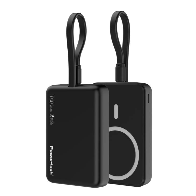 Powertech power bank PT-1376 με καλώδιο, 10000mah, magnetic wireless, 20W, μαύρο